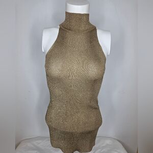 Dolce & Gabbana Size L Womens Gold High-Neck Metallic Knit Tank Top